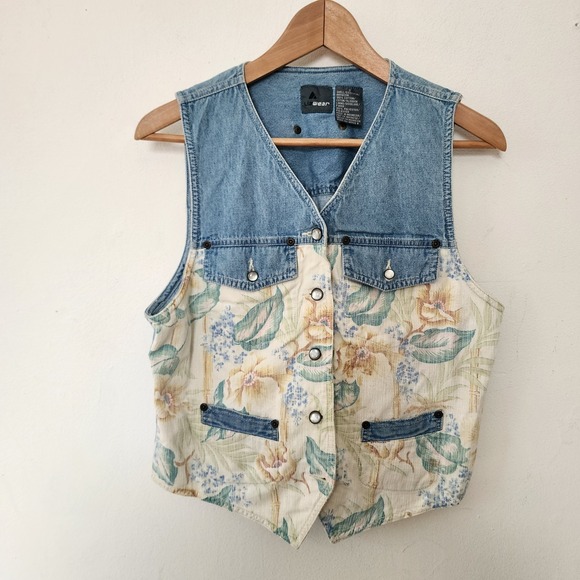 lizwear Jackets & Blazers - Vintage 90s Lizwear Denim Floral Vest Women's S Western Cottagecore Country Boho